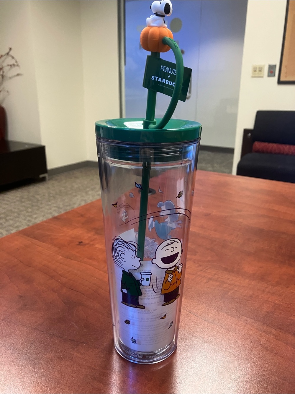 Starbucks + Peanuts Plastic Tumbler with Snoopy Pumpkin Top
